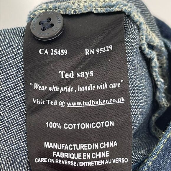 Ted Baker Denim A-Line Applique‎ Midi Skirt Cotton Floral Blue Yellow Women 2 - Picture 6 of 7